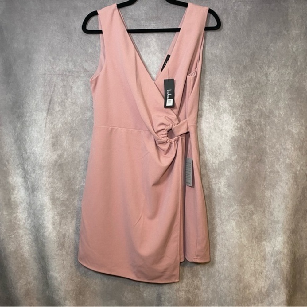 Lulu's Rose Mauve Sleeveless Faux Wrap Asymmetrical Cocktail Mini Dress Sz Large